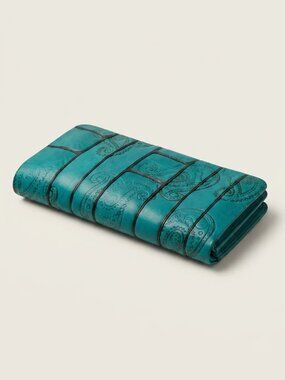 Teal Paisley Embossed Clutch with Black Piping